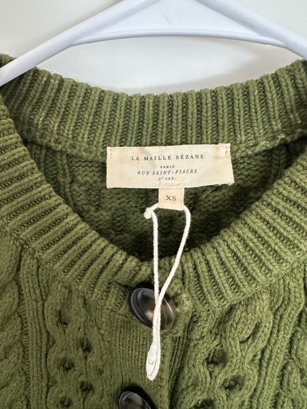 Sezane Olive Green Cable Knit Button-Front Sweater Vest - Picture 2 of 7